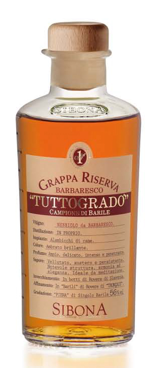 Fles - Grappa Riserva Barbaresco - Sibona - Tuttogrado Campione di Barile- 0,5l - 56%