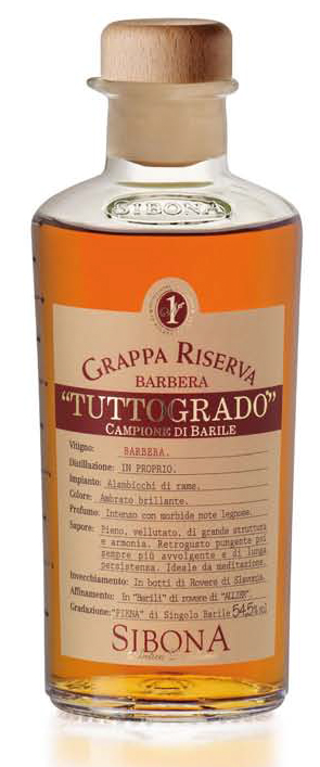 Fles - Grappa Riserva Barbera - Sibona - Tuttogrado Campione di Barile- 0,5l - 54,5%